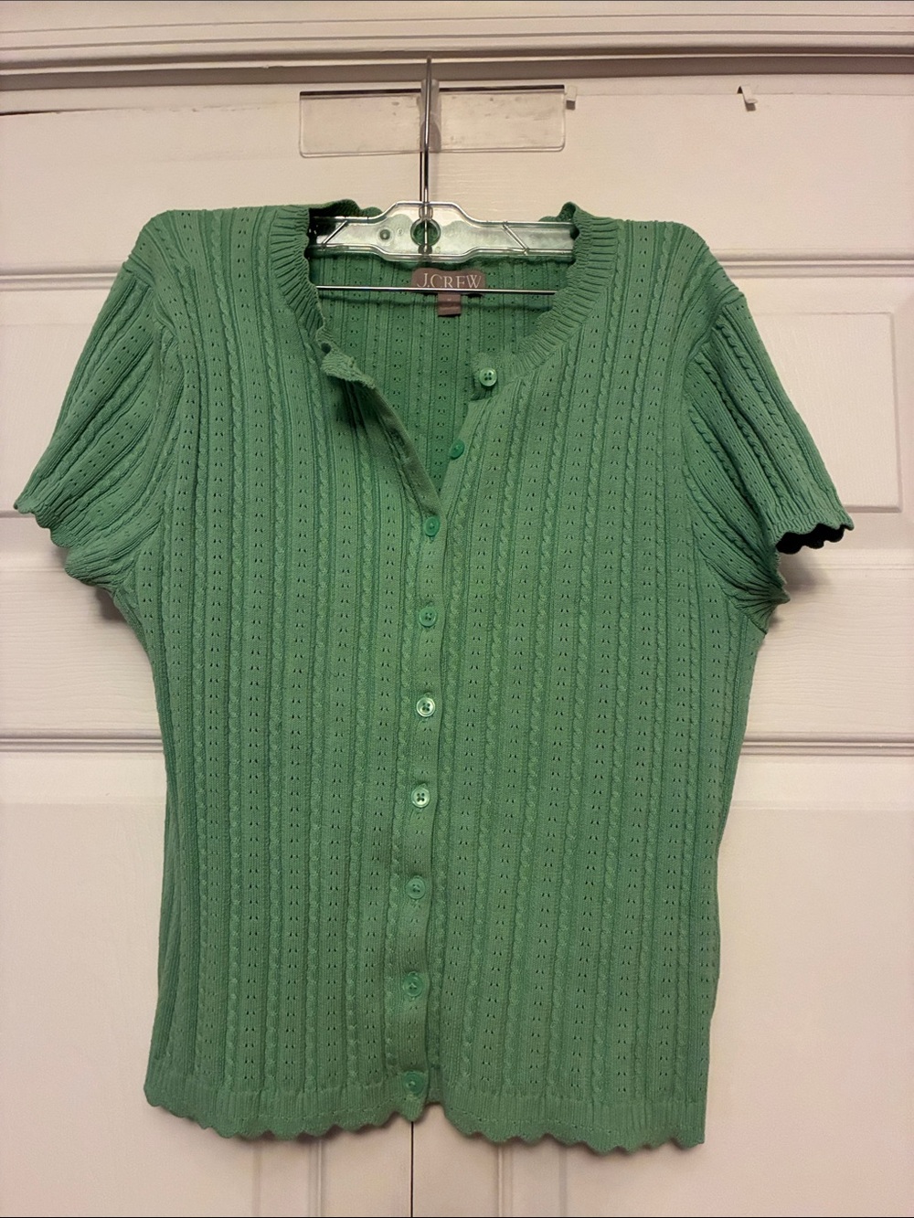 Title: J.Crew Mint Green Jackie Pointelle Short-Sleeve Cardigan Sweater Size M